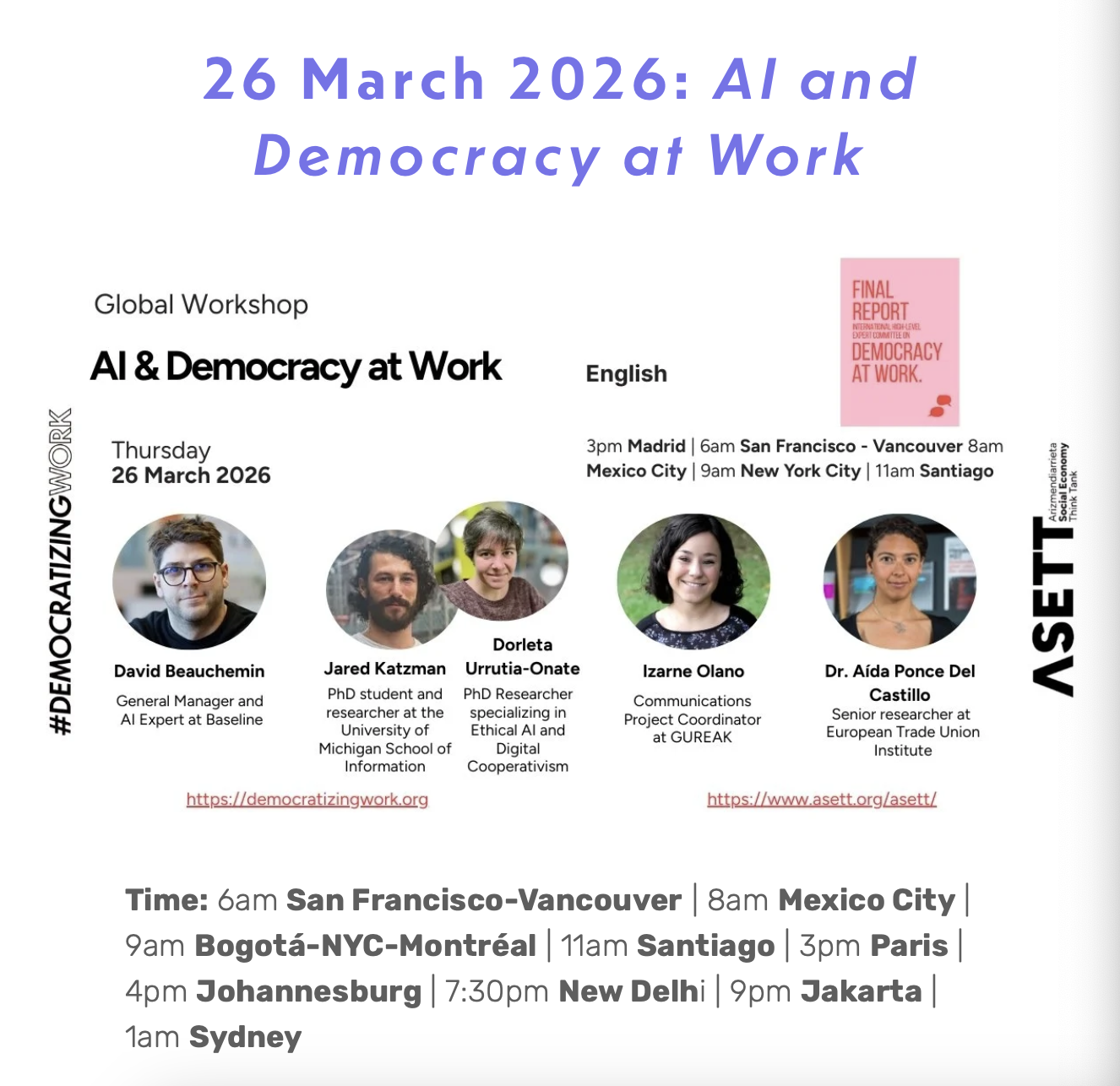 ONLINE: March 26, ASETT #DW Global Workshop Series