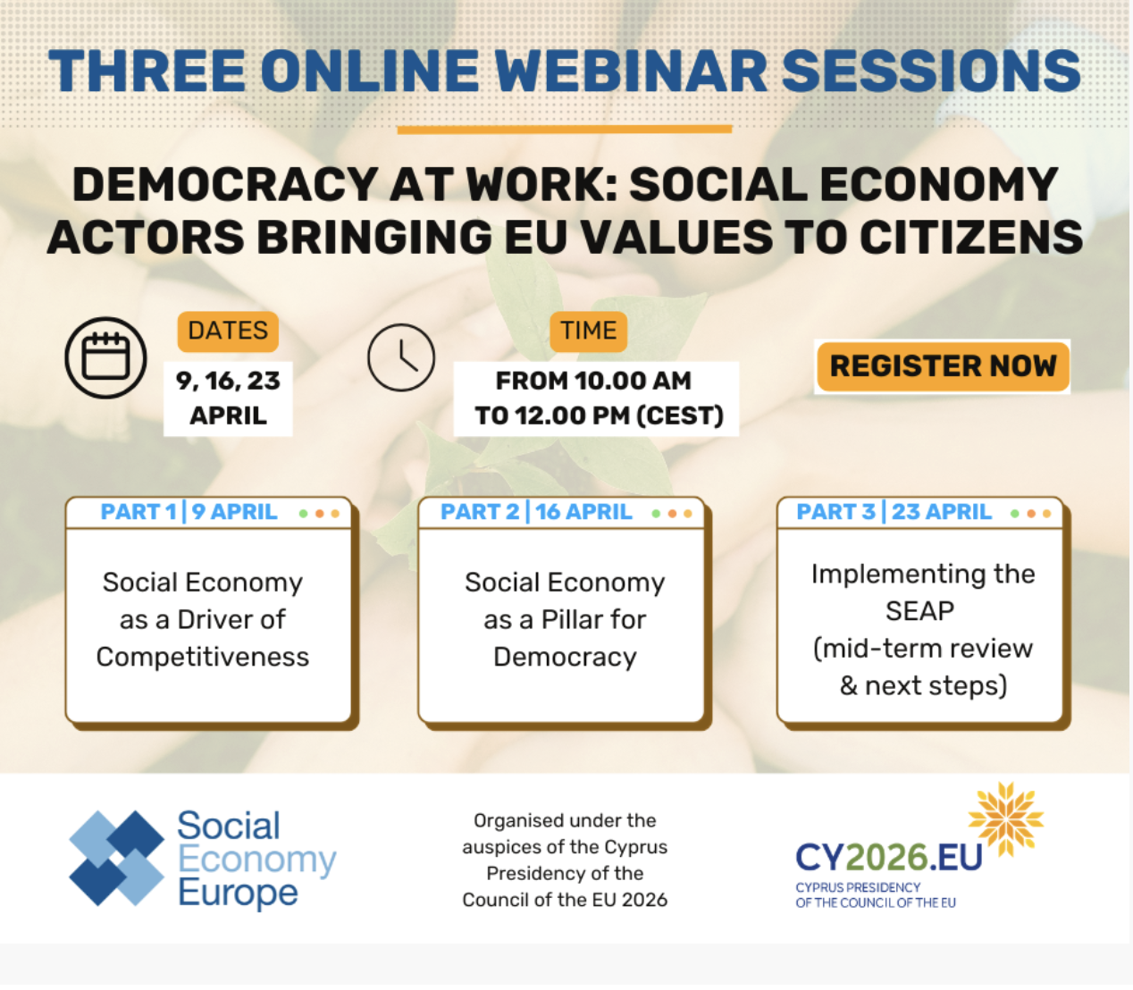 ONLINE: April 16, Webinar Series: Democracy at Work: Social Economy actors bringing EU values to citizens